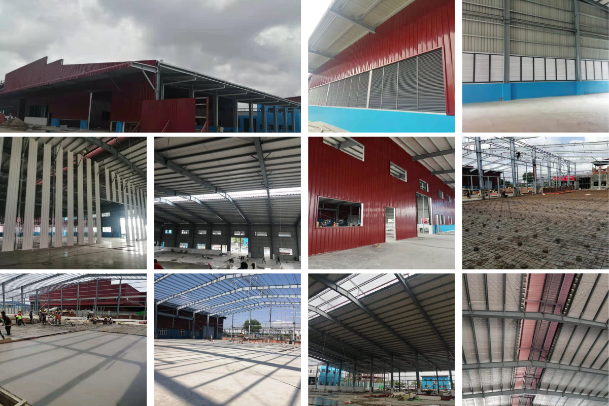 Interior view of the completed MM Interplast Warehouse in Shwe Than Lwin Industrial Zone, Yangon, Myanmar. The image displays the spacious, high-ceilinged area with clear spans, durable flooring, and finished steel roof trusses, ready for storage and operations.