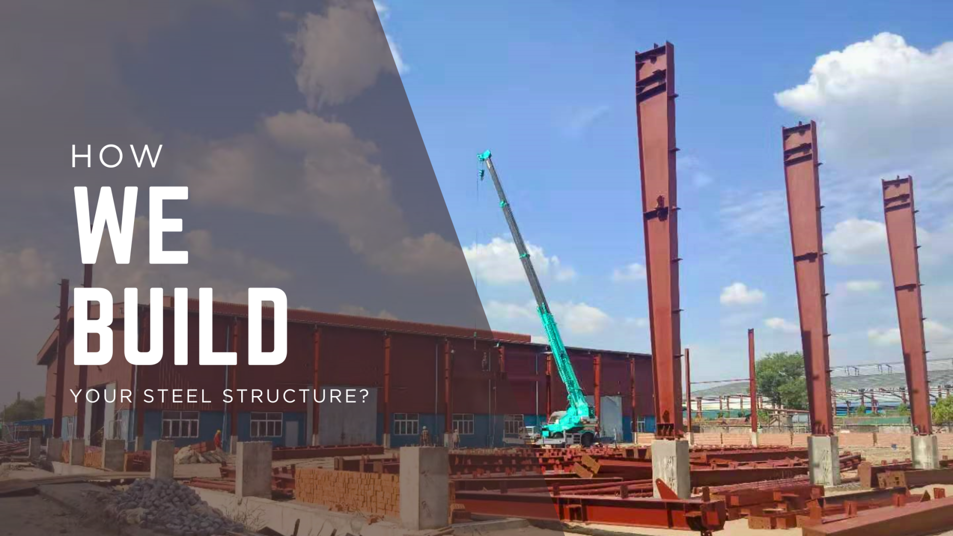 Myanmar Yi Jin's team erecting steel columns and beams for a warehouse, demonstrating our steel structure construction process.