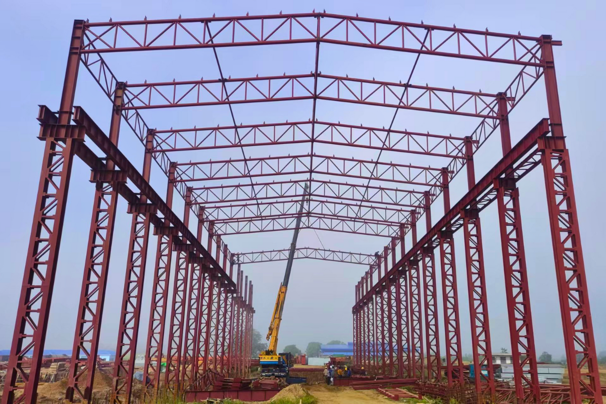 myanmar-ever-green-sugarcane-steel-structure-erection-front-view