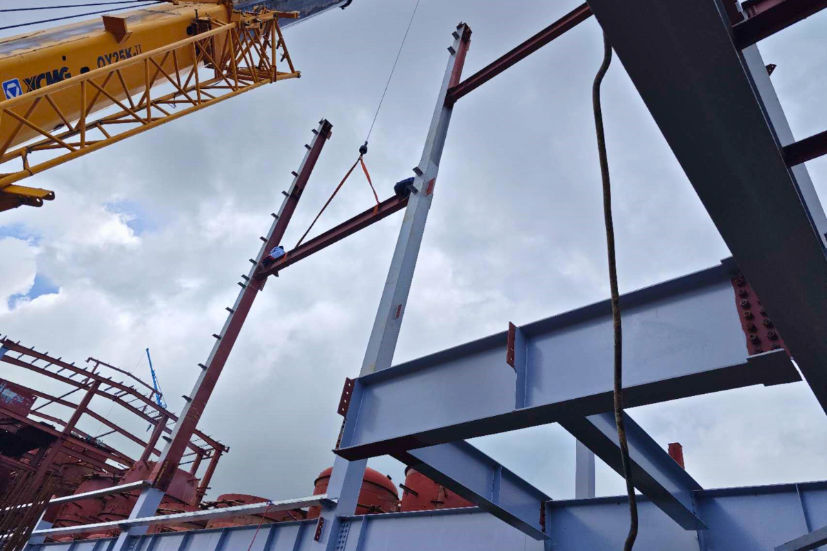 myanmar-ever-green-sugar-company-limited-factory-sagaing-cleaning-section-steel-structure-building-h-beam-installation