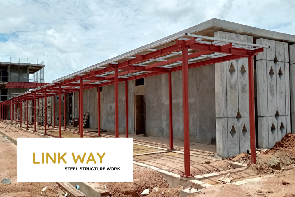 university-wisdom-land-link-way-steel-structure-installation-T-member-hlegu-yangon-myanmar