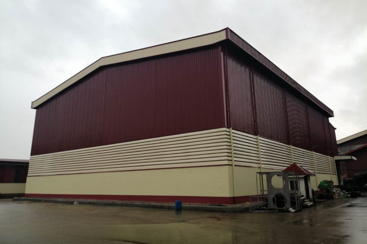 Steel structure warehouse construction by Myanmar Yi Jin Steel Structure Company Limited for Paragon Printing Manufacturing Company Limited