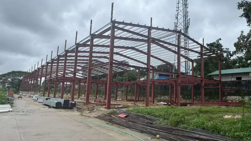 Foundation works and structural steel column installation for PAI Co. Ltd project in Yangon