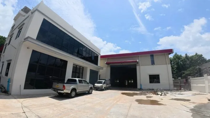 Exterior view of completed steel structure warehouse and office building for Lwai Ngin Lwai Kham Co. Ltd