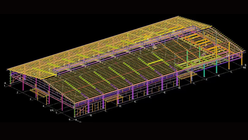 3D structural CAD model rendering of a turnkey steel structure warehouse for Mandalay Business City Development Co., Ltd.