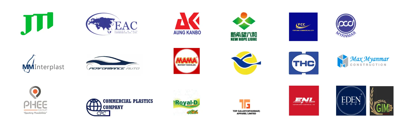 Corporate logos of trusted partners and valued clients of Myanmar Yi Jin Steel Structure Construction Company Limited